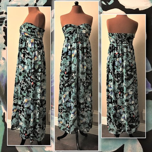 Atmosphere Dresses & Skirts - ATMOSPHERE Strapless Turquoise/Black Floral Maxi